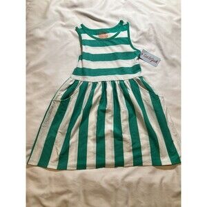 Cat & Jack Girl's Size XS (4-5) Tank Top Stripped Pocket Sun Dress Green Summer